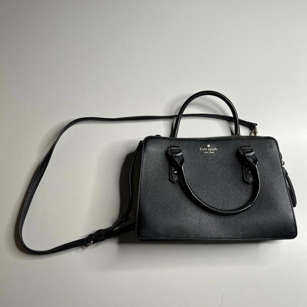 Kate Spade Black Pebbled Leather Satchel Crossbody Bag Purse Handbag